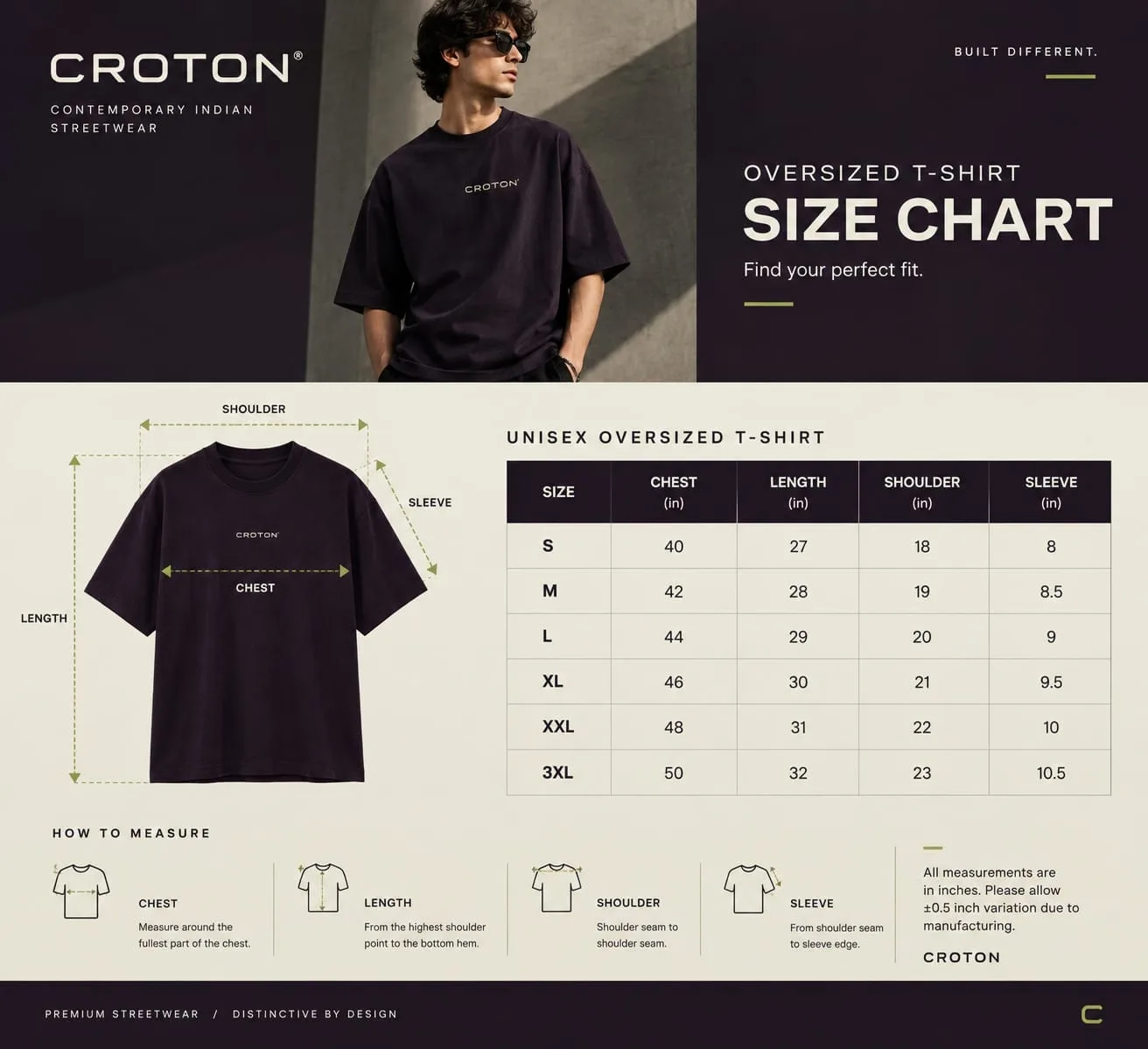 Unisex Oversized T-Shirt — Size chart